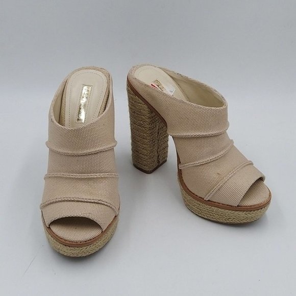 BCBGeneration Shoes - BCBG generation Cecely Womens Tan platform slides block heel sandals Sz 7M
